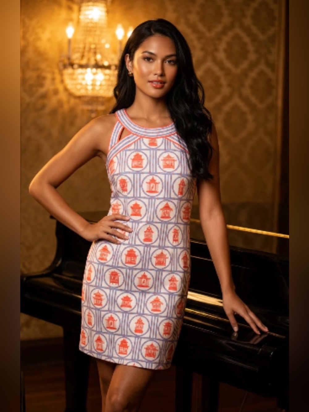 Gretchen Scott Isosceles Bird Palace Geometric Stretch Shift Dress | Size L